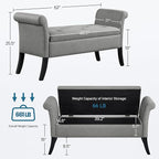 Yaheetech Ottoman with Storage, 52" Storage Ottoman Bench with Safety Hinge, Upholstered Bench with Seating for Bedroom, Living Room, Holds up to 661 lb, Light Gray