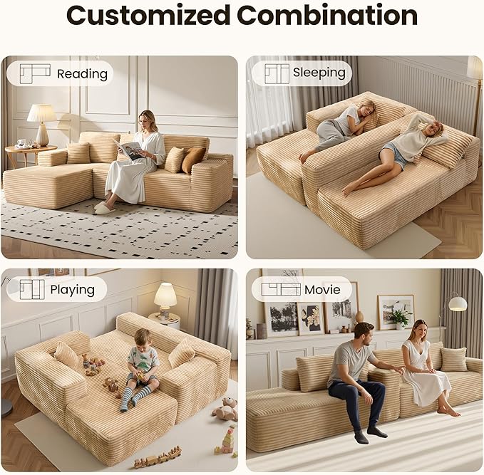 104" Cloud Sectional Couch with Chaise, Boneless L-Shaped Cloud Couch with Deep Seat, Soft Plush Modern Minimalist Sofa, Assembly Free Comfy Sofa for Office Living Room Apartment(Beige, Left Chaise)