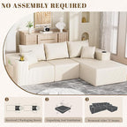 107" Cloud Sectional Couch, Modular Sectional Sofa with L-Shape Chaise, Corduroy Boneless Couch with Deep Seat, Upholstered Sofa for Living Room, No Assembly Required(Right-Facing Chaise, White)