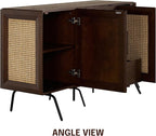 NTC MOSSIC Sideboard with 2 Doors and 3 Drawers, Buffet Cabinet with Natural Rattan and Metal Legs, Modern Storage Cabinet for Living Room, and Hallway, Effortless Assembly - Dark Walnut