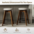 Swivel Premium Solid Wood Counter Stool 25", 360° Rotating Upholstered Cushion, Backless Bar Chair for Island, Pub, Kitchen, Dining Room (Walnut)