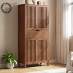 69" Tall Farmhouse Storage Cabinet with Drawer & Adjustable Shelves, Grille Door Organizer Unit, Anti-Tip Design for Bathroom, Kitchen, Living Room, Rustic Brown