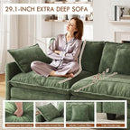 WorthFurni 111.4” Cloud Couch, Modular Sectional Sofa, Comfy Modern 3-Seater Couches with Pillows & Upholstered Deep Seat Cushion for Living Room Apartment Bedroom (Green)