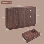 Fluted Dresser for Bedroom, 47" 6 Drawer Dressers, Wood Tall Dresser Storage Organizer, Modern Chest of Drawers with Deep Storage for Closet Hallway, Entryway, Living Room, Brown