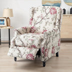 UIXE Pushback Floral Recliner Chair, Fabric Upholstered Armchair Push Back Accent Chair for Living Room, Rivet Trim Club Chair Home Theater Single Sofa Reading Seat - Beige Floral