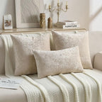 FUTEI Beige Flannel Throw Pillow Covers 16x16 Inch Set of 2,Soft Dimensional Textured Cushion Cases,Modern Home Decor for Couch Living Room