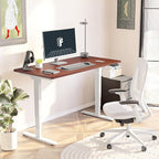 FLEXISPOT E6 3 Stages Dual Motor Electric Standing Desk 55x28 Inch Whole-Piece Board Height Adjustable Electric Sit Stand Desk(White Frame + Mahogany Desktop, 2 Packages)