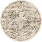 RUGGABLE Washable Vintage Area Rug – Sarrah Sage 6 ft Round, Stain-Resistant, Non-Slip – Medium Machine Washable Rugs for Living Room, Bedroom, Hallway, Entryway & Office–with Cushioned Pad
