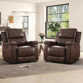Leather Recliner Chair, Manual Recliner Chair for Adults with Overstuffed Arms and Back, Single Sofa Recliner with Cup Holders for Living Room Set of 2, Red Brown