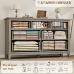 GarveeHome 7 Dresser for Bedroom, 54 in Wide Drawer Dresser with Storage Freestanding, Wooden Closet Storage Chest for Living Room, Bedroom, Entryway, Ash Grey