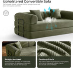 79" Convertible Sofa Bed with Fixed-Shape Frame & Removable Armrests, Modular Corduroy Sleeper Sofa, Folding Mattress Couch for Small Spaces - No Assembly Needed in Light Green (Includes 2 Pillows)