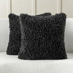 FUTEI Black Decorative Throw Pillow Covers 20x20 Inch Set of 2,Soft Fluffy Faux Wool Fur Boucle Textured Cushion Case,Modern Home Decor for Couch Bed Living Room Office
