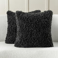 FUTEI Black Decorative Throw Pillow Covers 16x16 Inch Set of 2,Soft Fluffy Faux Wool Fur Boucle Textured Cushion Case,Modern Home Decor for Couch Bed Living Room Office