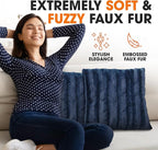 Cheer Collection Faux Fur Throw Pillows - Decorative Pillows for Couch, Bed Throw Pillows, Blue Accent Pillows for Bedroom or Living Room Aesthetic, Set of 2 Furry Throw Pillows, 20" x 20"