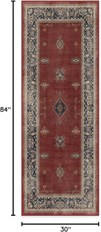 RUGGABLE Washable Vintage Runner Rug – Verena Amber Red 2.5x7, Stain-Resistant, Non-Slip Hallway Runner – Machine Washable Rug for Hallway, Entryway, Living Room & Kitchen–with Standard Pad