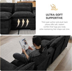 125'' U Shaped Cloud Modular Sofa with Chaise Lounges, Chenille Upholstered Comfy Sectional Couch with Storage Console, USB Charging Ports & Cup Holders, Small Deep Seat Sofa for Living Room, Black