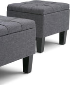 SIMPLIHOME Dover 44 inch Wide Contemporary Rectangle 3 Pc Storage Ottoman in Slate Grey Linen Look Fabric, Assembled, For the Living Room, Entryway and Family Room