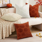 decorUhome Decorative Cream White Maple Leaf Thanksgiving Throw Pillow Covers 18x18 Set of 2, Soft Chenille Jacquard Farmhouse Textured Pillow Covers for Couch Sofa Autumn Harvest Halloween Holiday