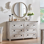 T4TREAM Farmhouse 6 Drawers Dresser for Bedroom, Wood Rustic Wide Chest of Drawers, Storage Dressers Organizer for Bedroom, Living Room, Hallway, Antique Brush White