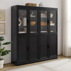 Crosley Furniture Essen 2-Piece Glass Door China Hutch Kitchen Pantry Storage Cabinet Set, Dining Room, Black