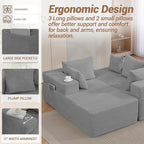 105" Cloud Sectional Couch, Modular Sectional Sofa with L-Shape Chaise, Corduroy Boneless Couches for Living Room, No Assembly, Grey