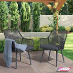 JOIVI Outdoor Dining Chairs Set of 2, 2 Pieces Woven Rope Patio Chairs with Armrest and Seat Cushions for Outside Porch, Balcony or Indoor Kitchen, Restaurant, Gray