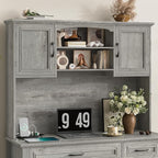Farmhouse 47" Executive Desk with Hutch, 2 Drawers and LED Light, Computer Desk with Storage Cabinet and Charging Station,Workstation for Home Office and Study.Grey