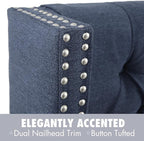 Madison Park Queen Button Tufted Headboard, Adjustable Upholstered Transitional Wingback Headboard, Nailhead Trim, Wooden Frame, Black Metal Legs, Flush Flat Back, Vintage Bedroom Décor Amelia - Navy