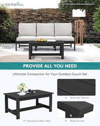 SERWALL HDPE Patio Sofa Set, 4-Piece Sectional Outdoor Furniture Set, All Weather Outdoor Couch Set Patio Furniture Set for Deck, Lawn, Black Frame with Khaki Cushion