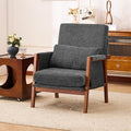 Accent Chair Mid-Century Modern with Lumbar Support Pillow, Upholstered Living Room Chairs with Wooden, Chenille Armchair with Cushion, Anthropologie Side Chair for Bedroom, Dark Grey
