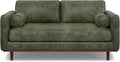 SIMPLIHOME Morrison 72-inch Wide Sofa in Moss Green Genuine Leather, Mid-Century Modern-Style Loveseat for Living Room, Single Bench Cushion, Removable Back Cushions, 2 Bolster Pillows