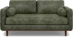 SIMPLIHOME Morrison 72-inch Wide Sofa in Moss Green Genuine Leather, Mid-Century Modern-Style Loveseat for Living Room, Single Bench Cushion, Removable Back Cushions, 2 Bolster Pillows