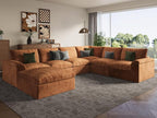 EASE MOOSE Oversized Sectional Cloud Couch-7-Seat, U-Shaped Deep-Seat Modular Boneless Sofa, No-Assembly Chenille Sofa for Living Room, Brown