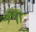 Hollyone 21" Artificial Boston Fern Hanging Basket 31 Leaves Fake Ferns in Rattan Pot Medium Greenery Plants for Outdoors & Indoor Faux Fern Bush Basket Plant Patio Garden Home Decor Green