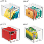 mDesign Plastic Bathroom Organizer Bin w/Pull Out Drawer - Slim Stackable Storage Container for Bathroom Accessories - Perfect for Organizing Bathroom Cabinet - Lumiere Collection - 2 Pack - Clear