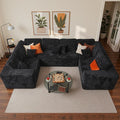 Cloud Sectional Couch with Loveseat, Boneless U-Shaped Cloud Couch with Deep Seat, Soft Plush Modern Minimalist Sofa, Assembly Free Modular Floor Sofa for Office Living Room Apartment, Black
