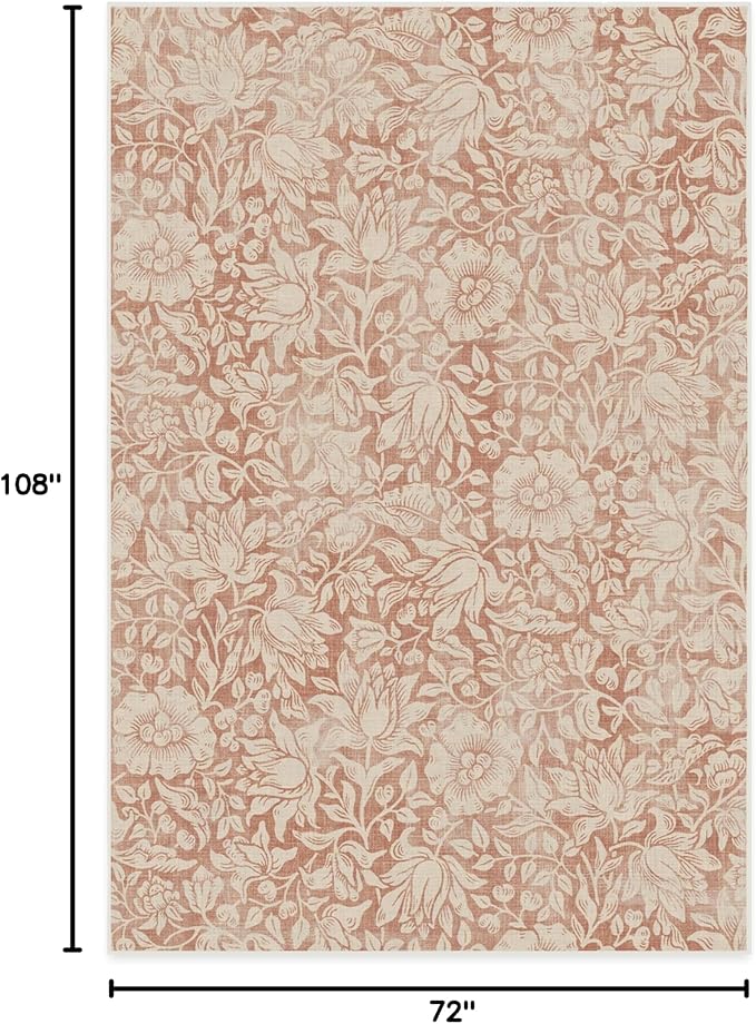 RUGGABLE x Morris & Co Washable Area Rug – Mallow Rust Red 6x9, Stain-Resistant, Non-Slip – Medium Machine Washable Rugs for Living Room, Bedroom, Hallway, Entryway & Office–with Cushioned Pad