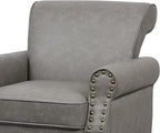 Accent Chair, Mid Century Modern Faux Leather Arm Chair with Wood Leg for Living Room, Bedroom, Comfy PU Leather Club Reading Chairs with Wingback & Nailhead Trim (Leather Grey, Set of 1)