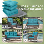 Outdoor Chair Cushion Set, 25 x 22 Deep Seat Cushion, Patio Chair Cushions for Outdoor, Include 1 Seat Cushion and 1 Back Cushion, Cyan Blue