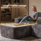 Cloud Sectional Couch with Chaise, Boneless U-Shaped Cloud Couch with Deep Seat, Soft Plush Modern Minimalist Sofa, Assembly Free Modular Floor Sofa for Office Living Room Apartment, Grey