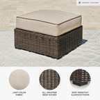 Signature Design by Ashley Coastline Bay Outdoor Patio Nuvella Weather Resistant Fabric, Resin Wicker Ottoman with Cushion, Beige & Dark Brown