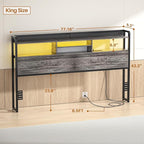 Unikito Headboard for King Size Bed with Storage Shelf, Head Board with 3 Outlets and 2 USB Ports, Headboards with RGB LED Light, Height Adjustable, Sturdy and Stable, Easy Assembly, Black Oak