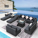 NICESOUL 13 Piece Patio Furniture Set with Fire Pit Table, Luxury Wicker Outdoor Sectional Sets with Loungers, Comfortable Highback Extra Large Size Wide Deep Seating Group Sofa for Outside, Dark Gray
