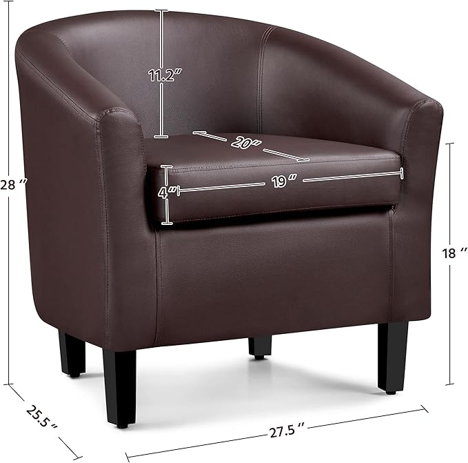 Yaheetech PU Leather Accent Chairs, Modern Barrel Chairs Side Chairs, Comfy Club Chairs with Soft Padded, 2 Chairs for Living Room/Bedroom/Reading Room, Espresso, Set of 2