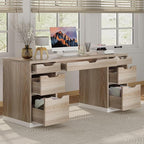 Computer Desk with Storage Drawers, 54 Inch Executive Desk with 7 Drawers for Bedroom, Office Desk with File Drawers for Work Study Writing, Small Spaces, White and Walnut