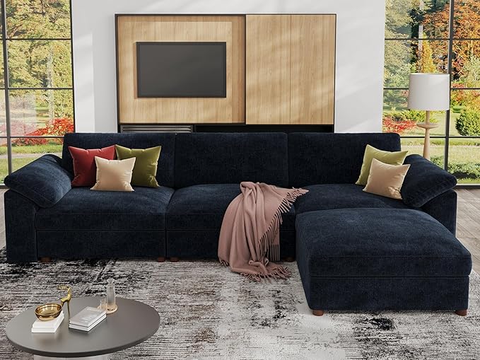 EASE MOOSE Sectional Modular Sofa,Oversized L Shape Sectional Couch Wide Deep Modular Sofa Blue Couch