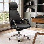 EUREKA ERGONOMIC Serene Executive Office Chair Genuine Leather Office Chair, Modern Executive Chair 135° Back Support Comfy Desk Chair with Arms & Aluminum Base for Home-Black