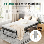 Greenvelly Folding Bed with Mattress,75" x 31" Foldable Beds for Adults, Roll Away-Bed with Mattress and Metal Frame for Home Office,Guest,Living Room