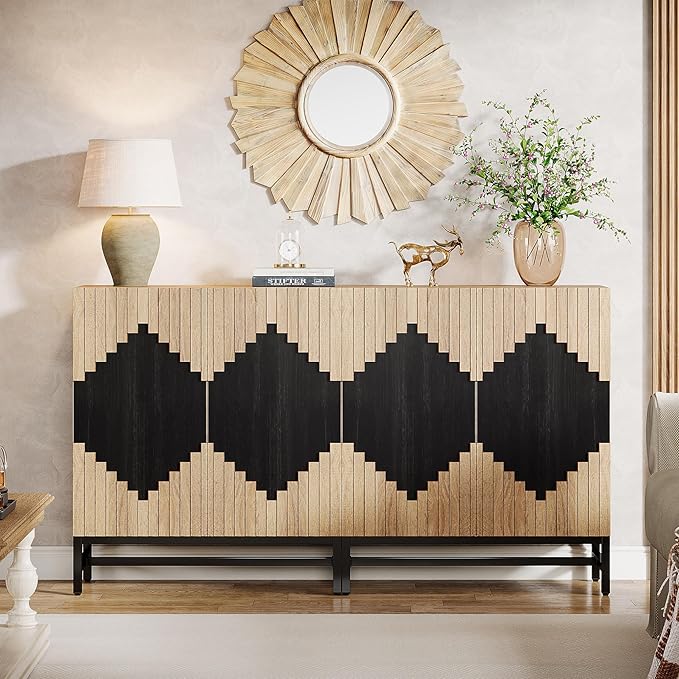 Tribesigns 63'' Farmhouse Sideboard Buffet Cabinet with Storage & Doors, Tall Vintage Credenza Wood Coffee Accent Cabinet for Kitchen, Dining Room, Living Room