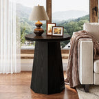 Tribesigns Farmhouse Round End Table, Wooden Couch Side Table with Octagonal Base, Black Nightstand Pedestal Accent Furniture for Living Room, Bedroom (1)